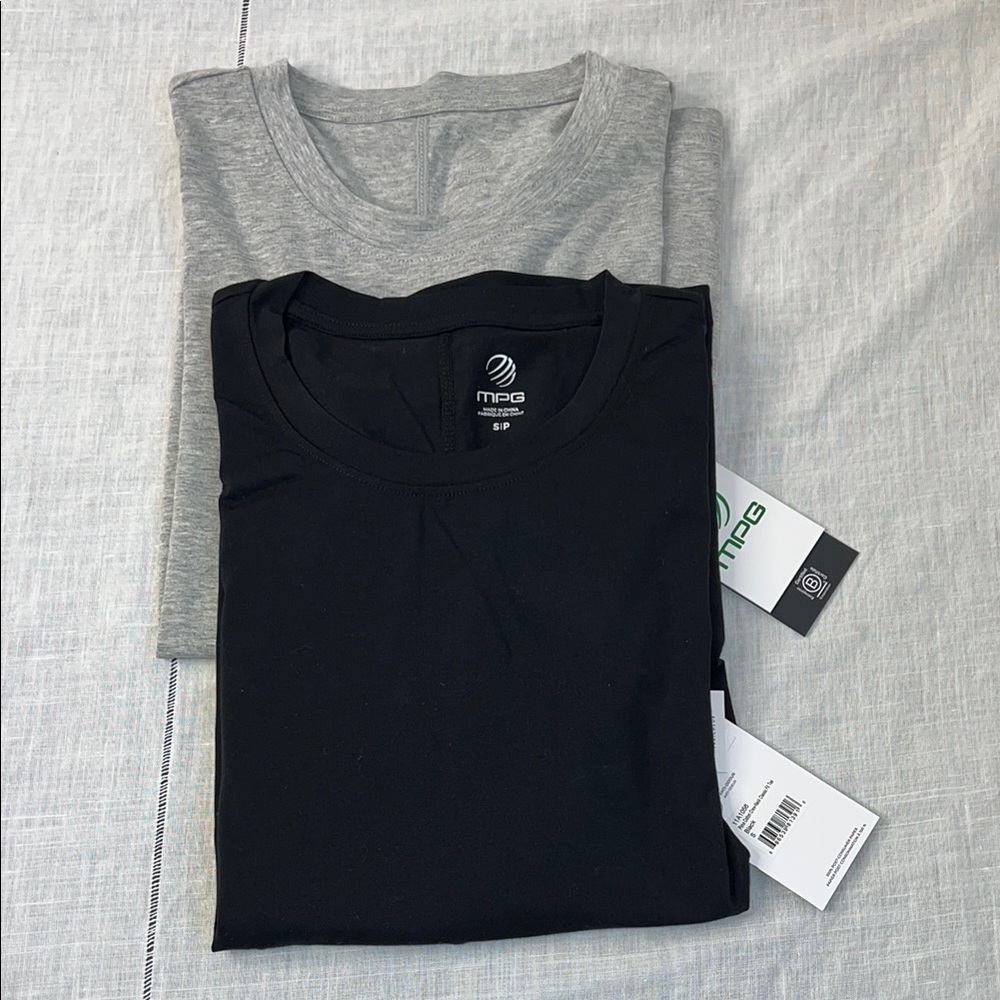 2 NWT MPG SPORT WOMEN PIMA COTTON CLASSIC FIT TEE Women’s Black Gray Shirt Small